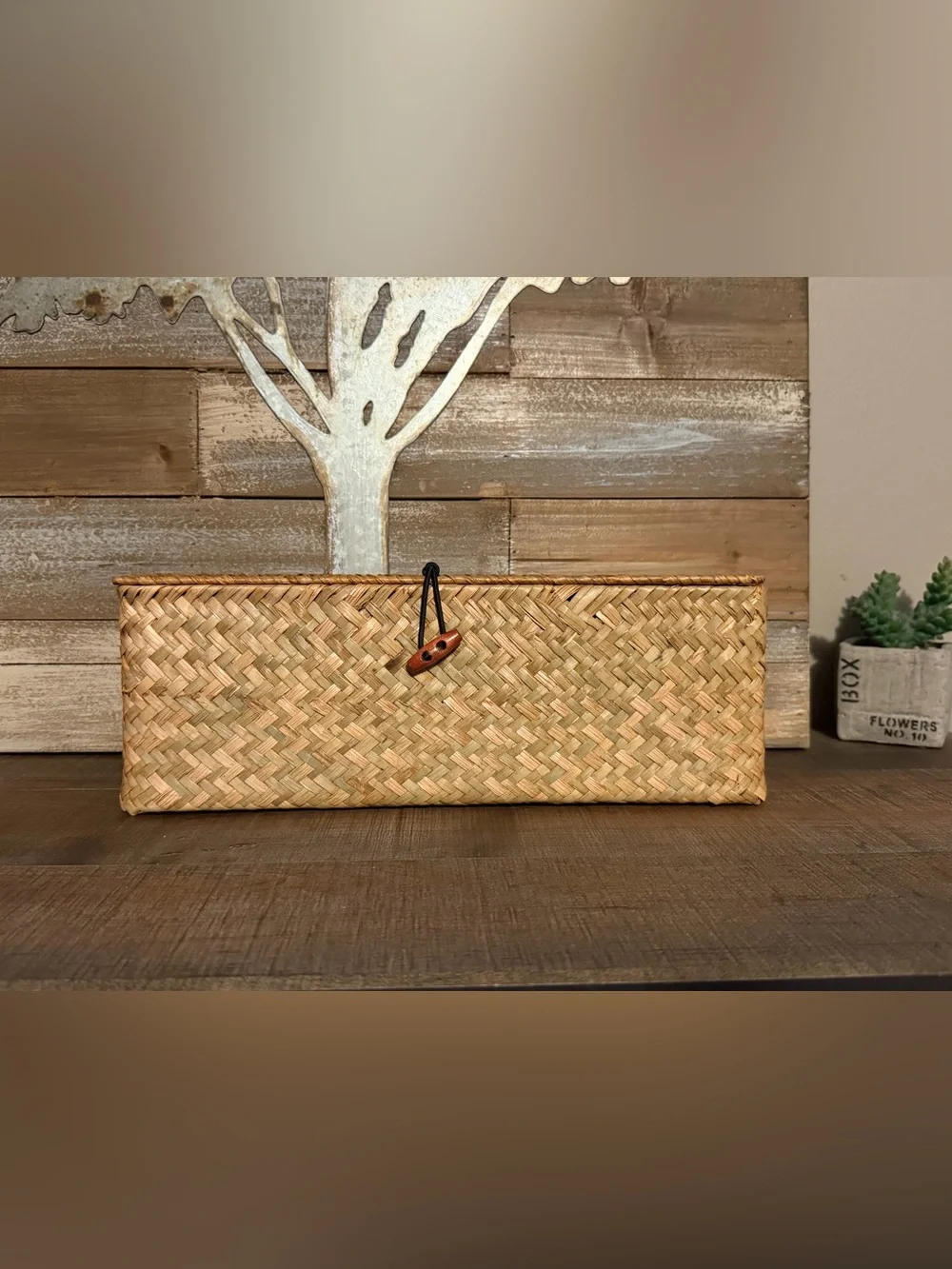 Nonam Seagrass Storage Small Basket with Lid - 3-Section Divided Organizer